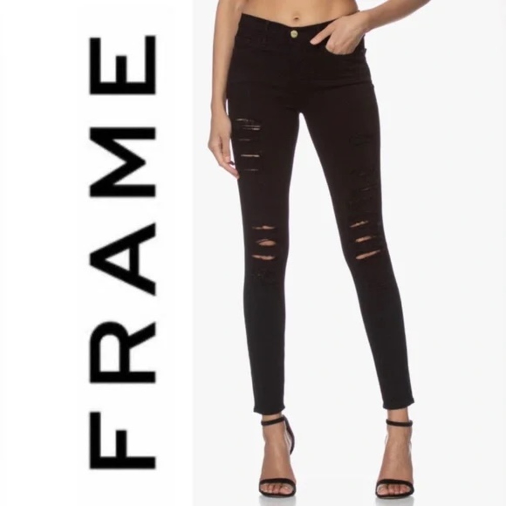 Frame Denim Le Skinny de Jeanne Women's Distressed Black Skinny Jeans